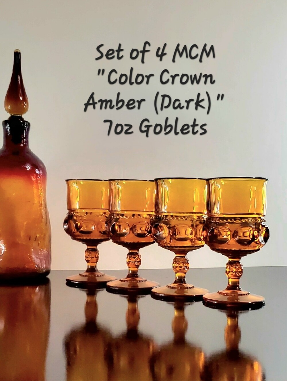(4) Kings Crown Color Crown Amber (Dark) 7oz Goblets Colony by Indiana Glass - Picture 8 of 16